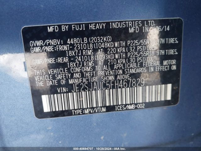 Photo 8 VIN: JF2SJAUC5FH467829 - SUBARU FORESTER 