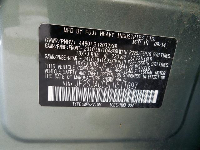 Photo 9 VIN: JF2SJAUC5FH511697 - SUBARU FORESTER 2 