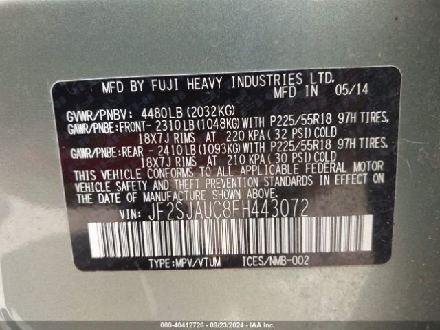 Photo 8 VIN: JF2SJAUC8FH443072 - SUBARU FORESTER 