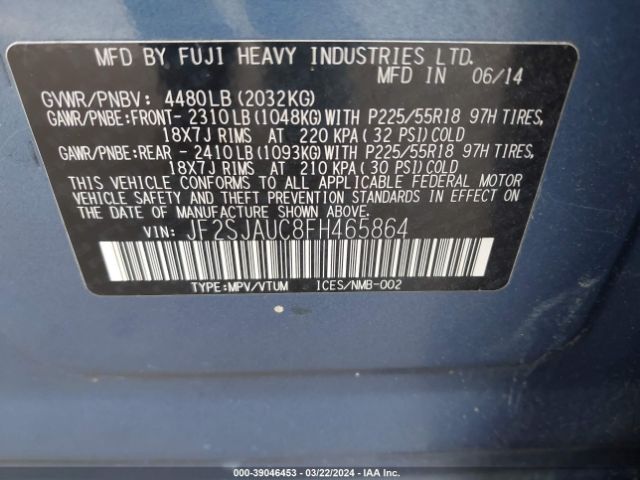 Photo 8 VIN: JF2SJAUC8FH465864 - SUBARU FORESTER 