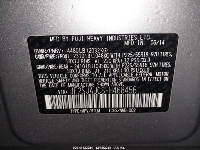 Photo 8 VIN: JF2SJAUC8FH468456 - SUBARU FORESTER 