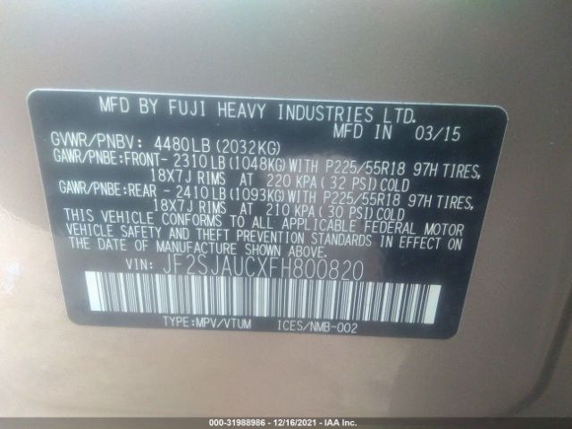 Photo 8 VIN: JF2SJAUCXFH800820 - SUBARU FORESTER 