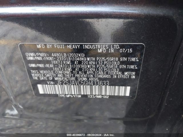 Photo 8 VIN: JF2SJAVC5GH433633 - SUBARU FORESTER 