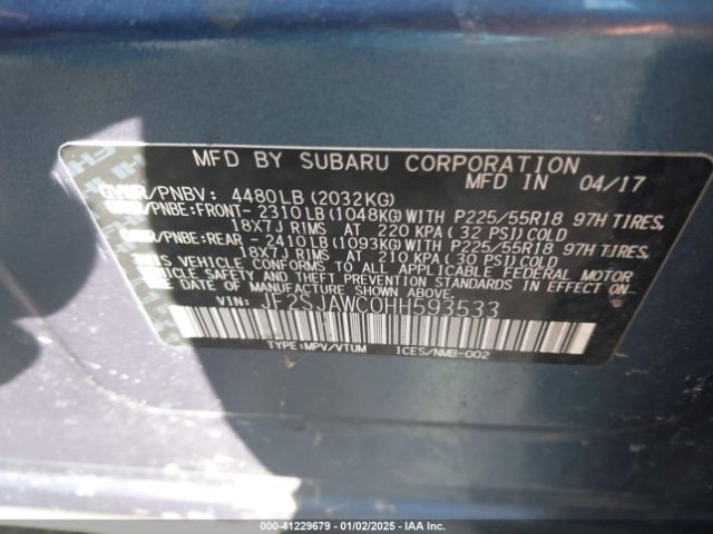 Photo 8 VIN: JF2SJAWC0HH593533 - SUBARU FORESTER 