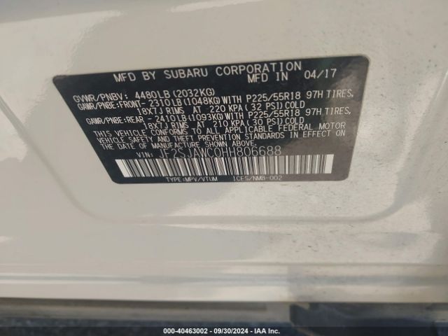 Photo 8 VIN: JF2SJAWC0HH806688 - SUBARU FORESTER 