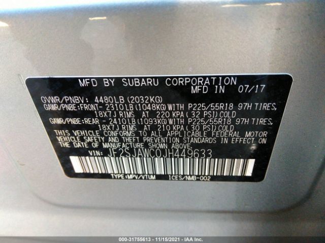 Photo 8 VIN: JF2SJAWC0JH449633 - SUBARU FORESTER 