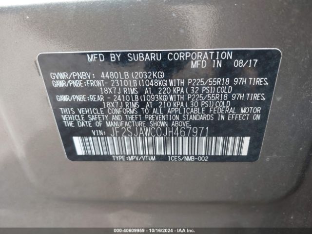 Photo 8 VIN: JF2SJAWC0JH467971 - SUBARU FORESTER 