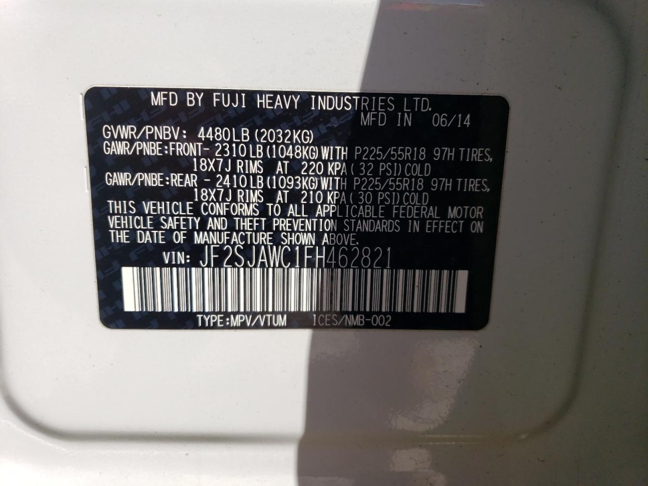 Photo 12 VIN: JF2SJAWC1FH462821 - SUBARU FORESTER 