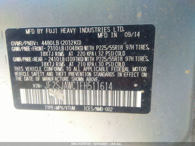 Photo 8 VIN: JF2SJAWC1FH511614 - SUBARU FORESTER 