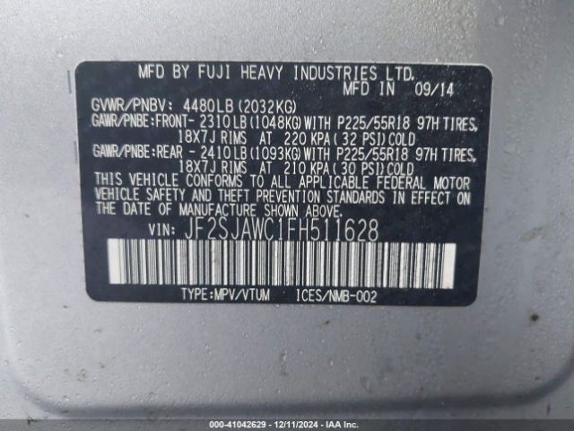 Photo 8 VIN: JF2SJAWC1FH511628 - SUBARU FORESTER 