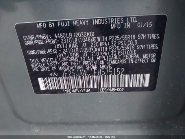 Photo 8 VIN: JF2SJAWC1FH575152 - SUBARU FORESTER 