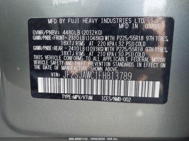 Photo 8 VIN: JF2SJAWC1FH813789 - SUBARU FORESTER 