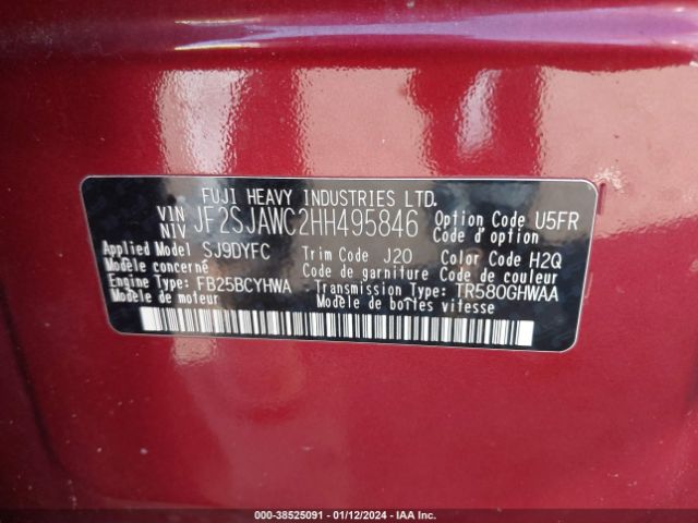 Photo 8 VIN: JF2SJAWC2HH495846 - SUBARU FORESTER 