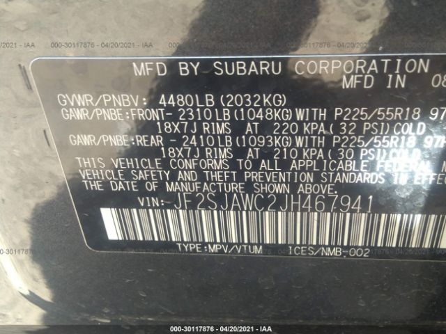 Photo 8 VIN: JF2SJAWC2JH467941 - SUBARU FORESTER 