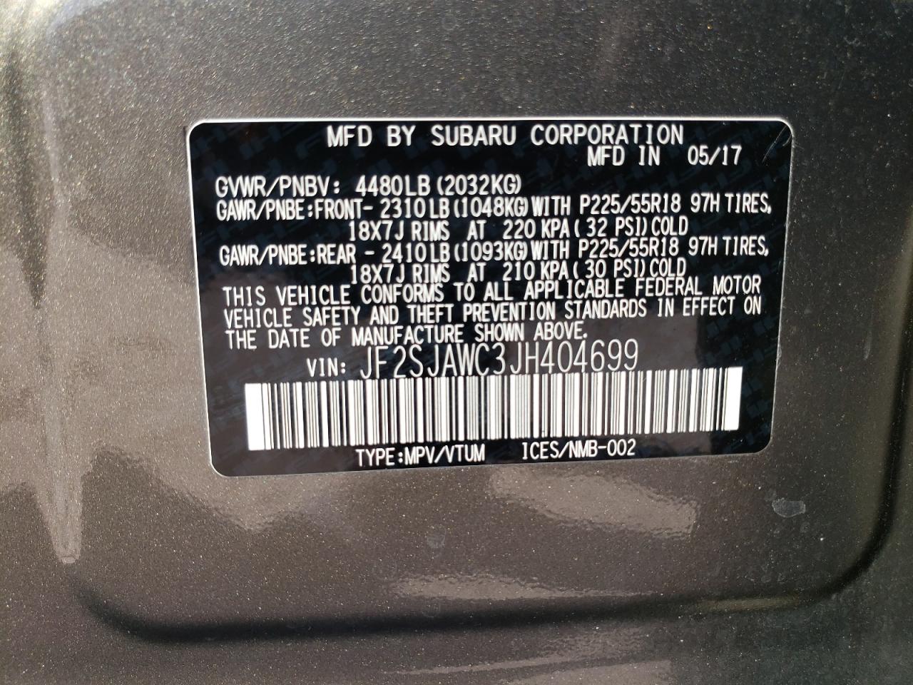 Photo 11 VIN: JF2SJAWC3JH404699 - SUBARU FORESTER 