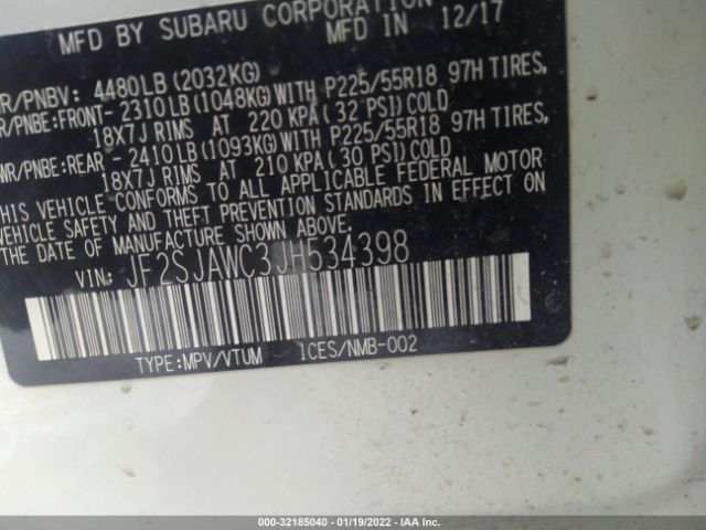 Photo 8 VIN: JF2SJAWC3JH534398 - SUBARU FORESTER 