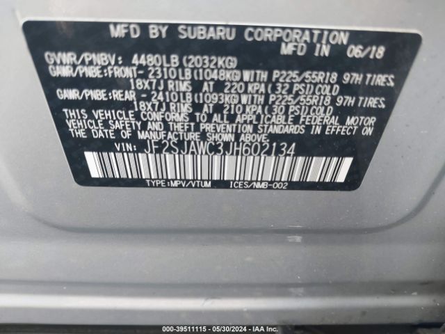 Photo 8 VIN: JF2SJAWC3JH602134 - SUBARU FORESTER 