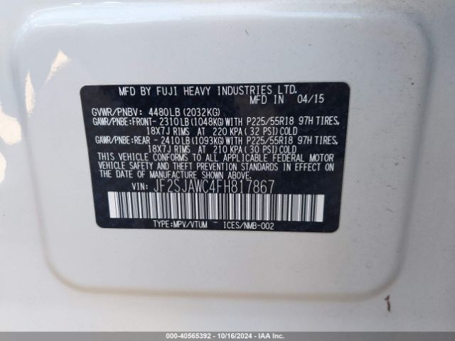 Photo 8 VIN: JF2SJAWC4FH817867 - SUBARU FORESTER 