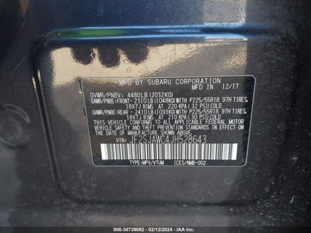 Photo 8 VIN: JF2SJAWC4JH528643 - SUBARU FORESTER 