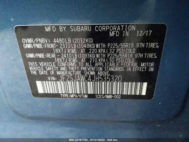 Photo 8 VIN: JF2SJAWC4JH535320 - SUBARU FORESTER 