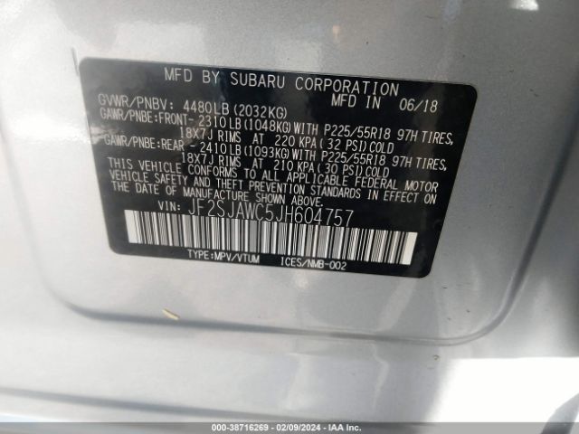 Photo 8 VIN: JF2SJAWC5JH604757 - SUBARU FORESTER 