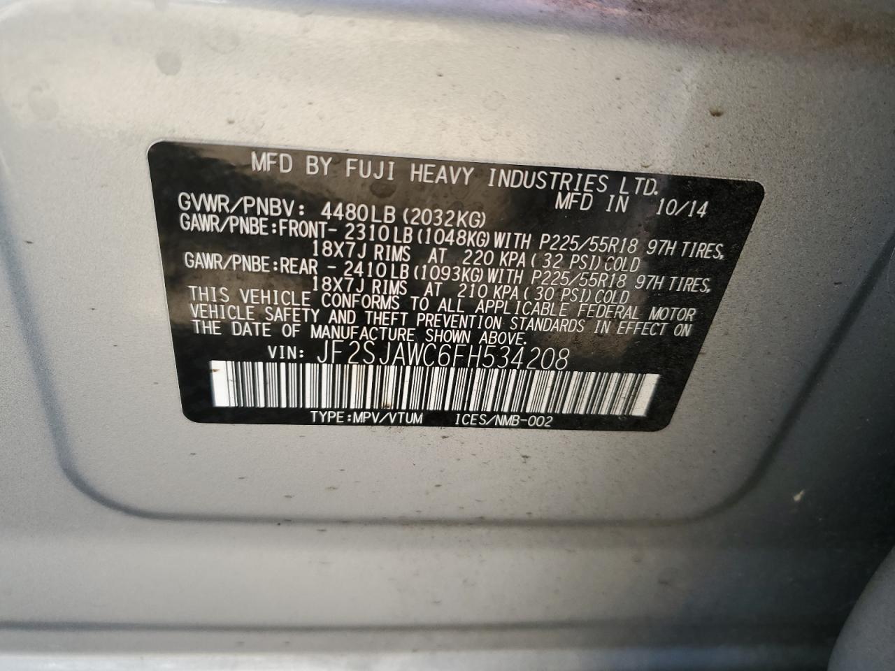 Photo 13 VIN: JF2SJAWC6FH534208 - SUBARU FORESTER 