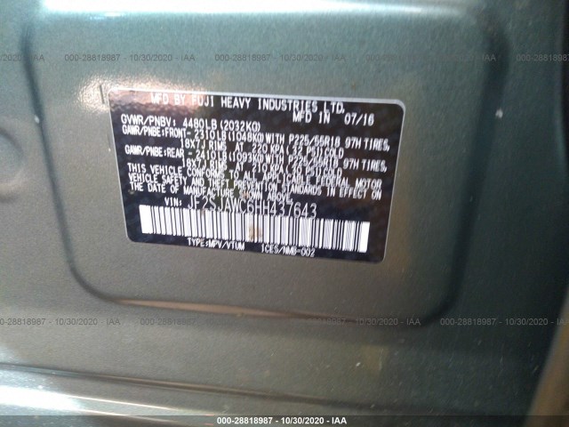 Photo 8 VIN: JF2SJAWC6HH437643 - SUBARU FORESTER 