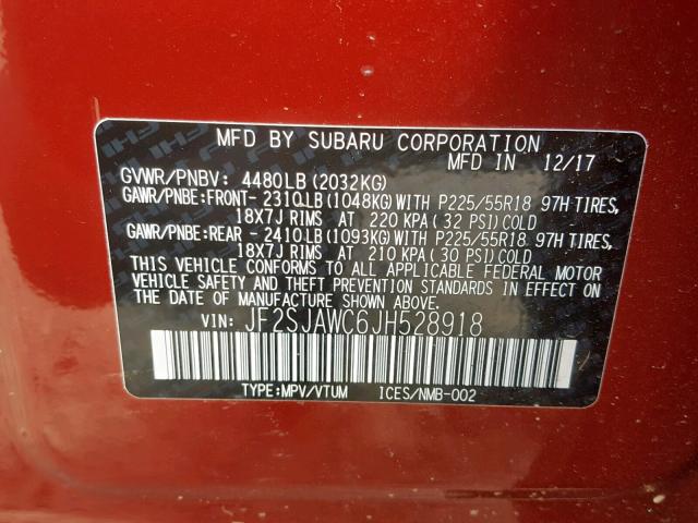 Photo 9 VIN: JF2SJAWC6JH528918 - SUBARU FORESTER 2 