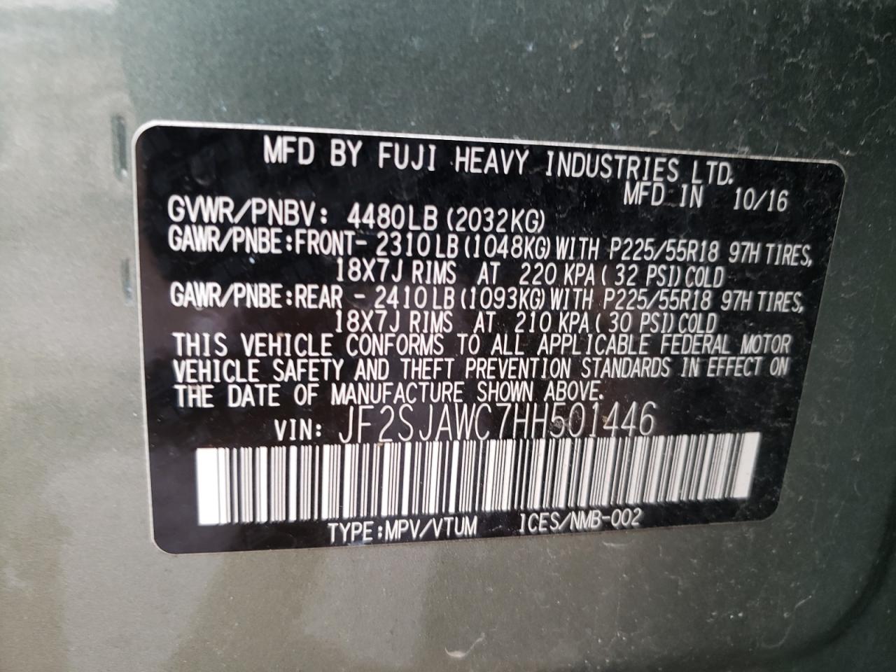 Photo 12 VIN: JF2SJAWC7HH501446 - SUBARU FORESTER 