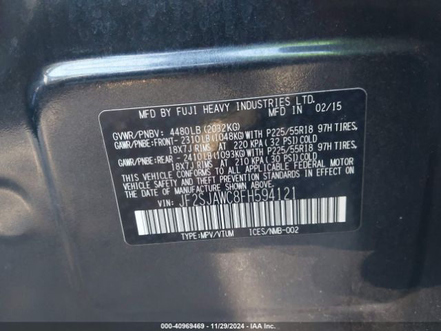 Photo 8 VIN: JF2SJAWC8FH594121 - SUBARU FORESTER 