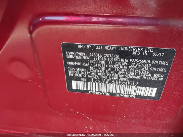 Photo 8 VIN: JF2SJAWC8HH550512 - SUBARU FORESTER 