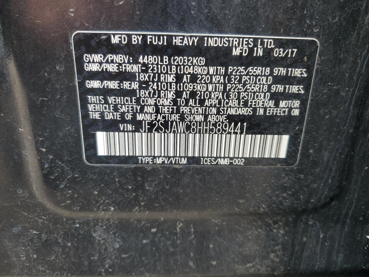 Photo 13 VIN: JF2SJAWC8HH589441 - SUBARU FORESTER 