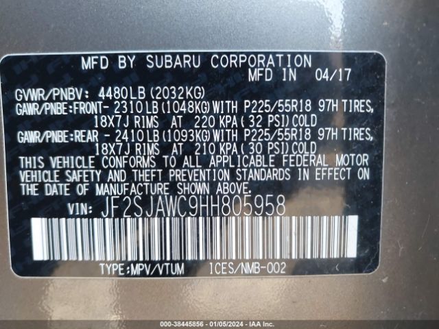 Photo 8 VIN: JF2SJAWC9HH805958 - SUBARU FORESTER 