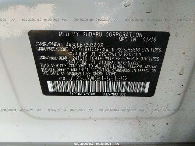 Photo 8 VIN: JF2SJAWC9JH551562 - SUBARU FORESTER 