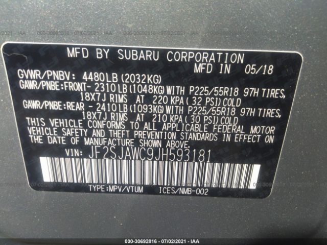 Photo 8 VIN: JF2SJAWC9JH593181 - SUBARU FORESTER 