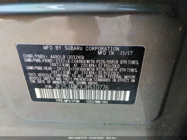 Photo 8 VIN: JF2SJAWCXJH510776 - SUBARU FORESTER 