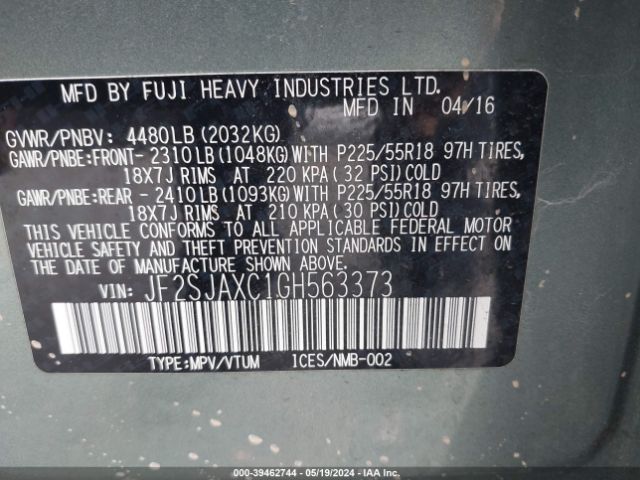 Photo 8 VIN: JF2SJAXC1GH563373 - SUBARU FORESTER 