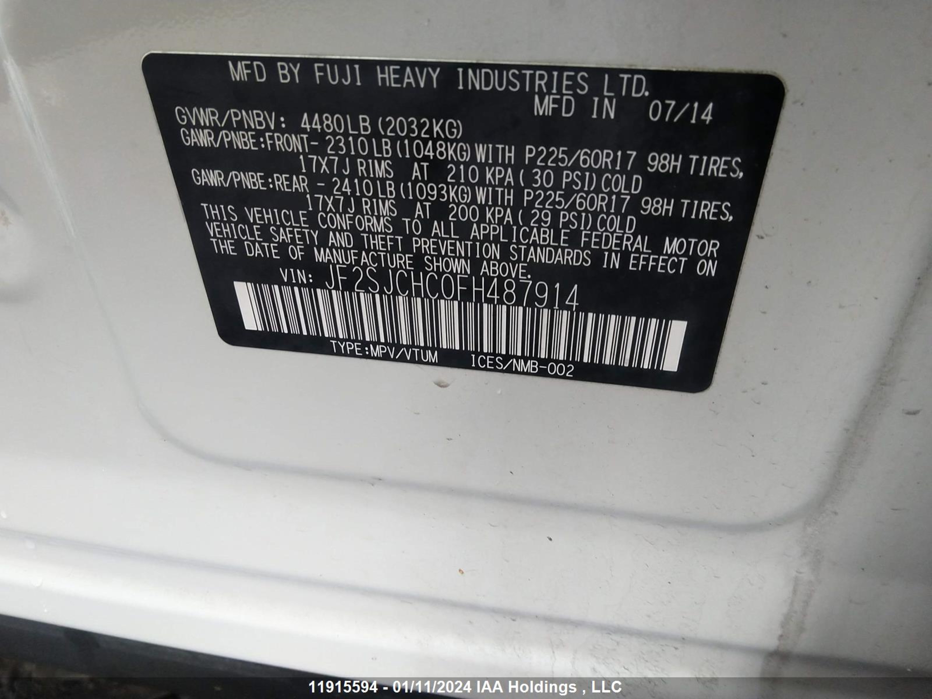 Photo 8 VIN: JF2SJCHC0FH487914 - SUBARU FORESTER 