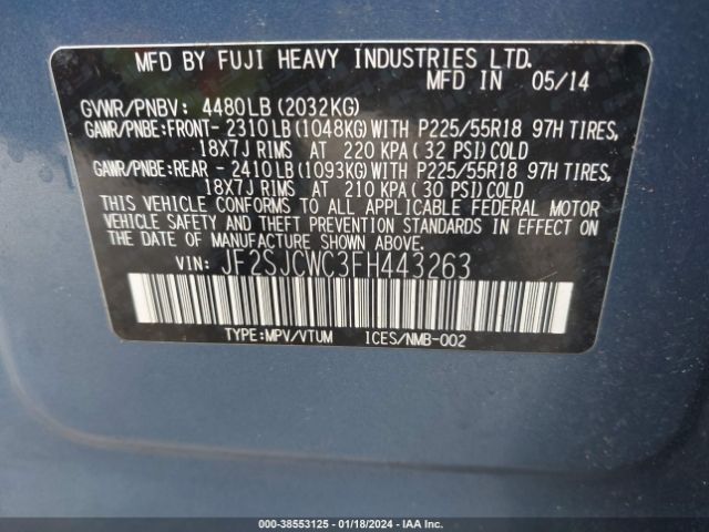 Photo 8 VIN: JF2SJCWC3FH443263 - SUBARU FORESTER 