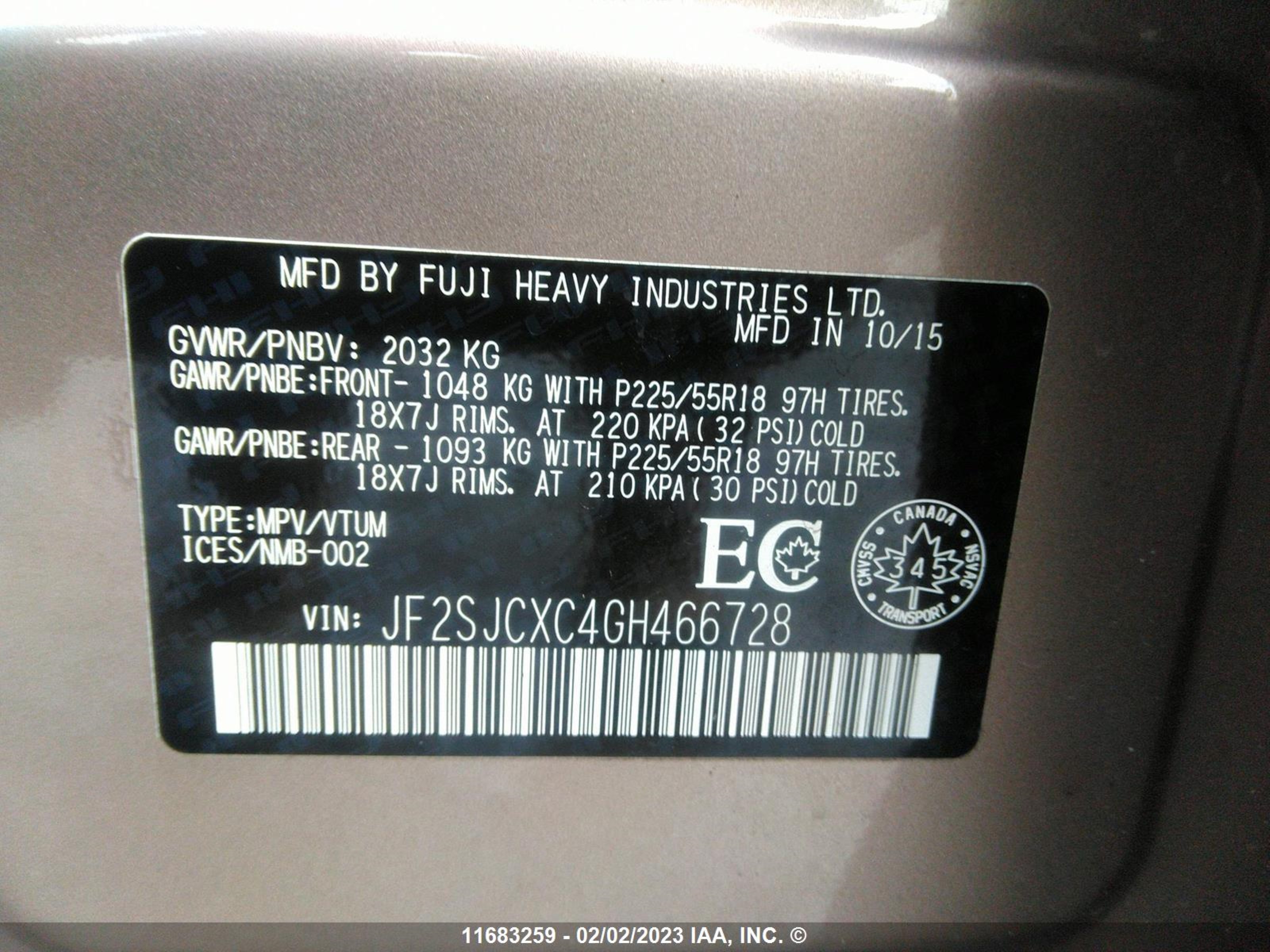 Photo 8 VIN: JF2SJCXC4GH466728 - SUBARU FORESTER 