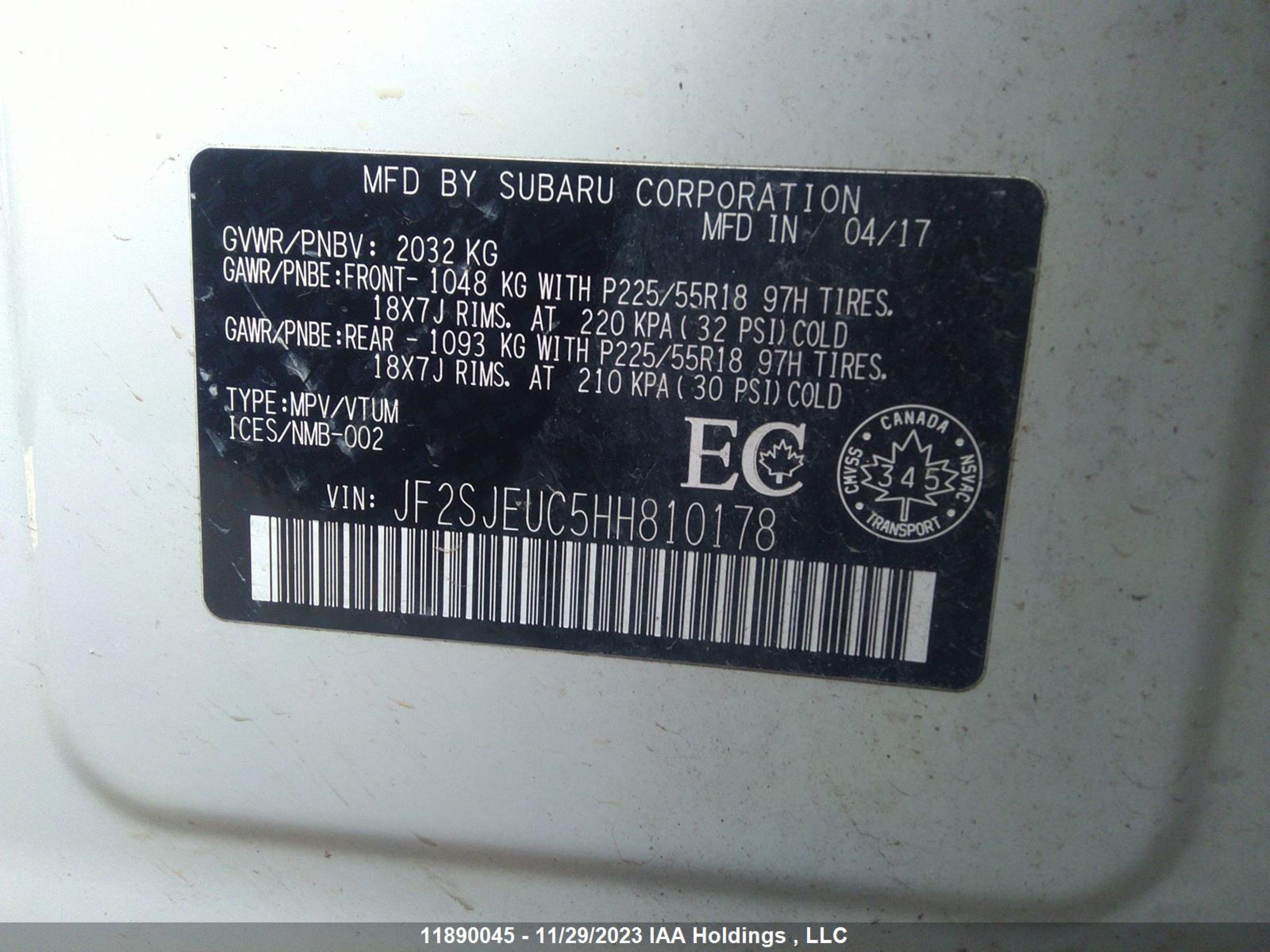 Photo 8 VIN: JF2SJEUC5HH810178 - SUBARU FORESTER 