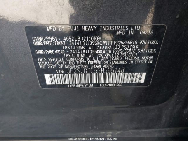 Photo 8 VIN: JF2SJGDC5GH565148 - SUBARU FORESTER 