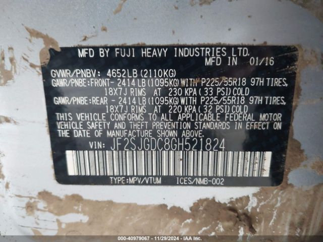 Photo 8 VIN: JF2SJGDC8GH521824 - SUBARU FORESTER 