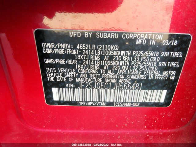 Photo 8 VIN: JF2SJGEC1JH566481 - SUBARU FORESTER 