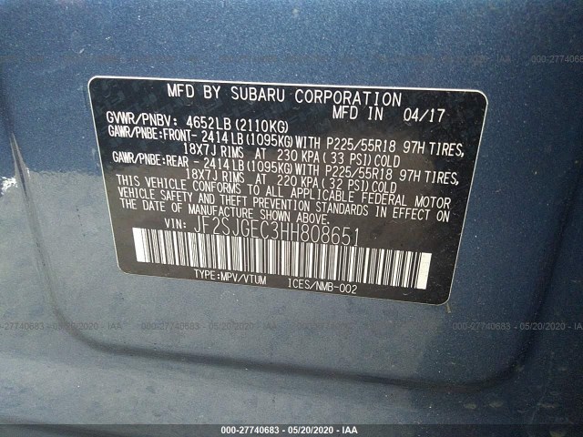 Photo 8 VIN: JF2SJGEC3HH808651 - SUBARU FORESTER 