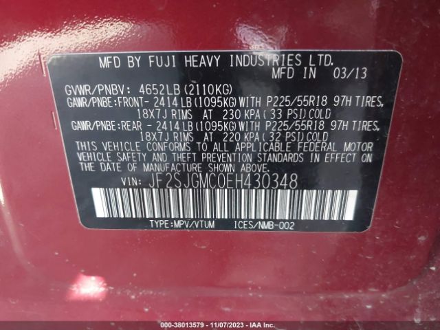 Photo 8 VIN: JF2SJGMC0EH430348 - SUBARU FORESTER 