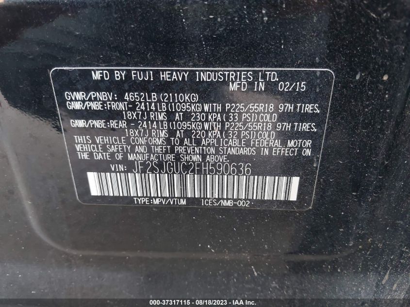 Photo 8 VIN: JF2SJGUC2FH590636 - SUBARU FORESTER 