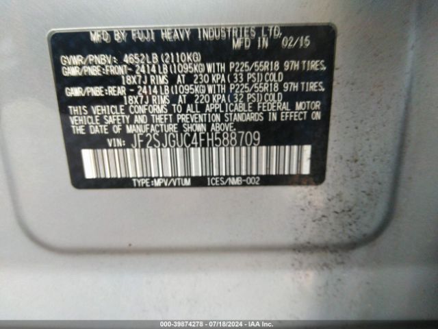 Photo 8 VIN: JF2SJGUC4FH588709 - SUBARU FORESTER 