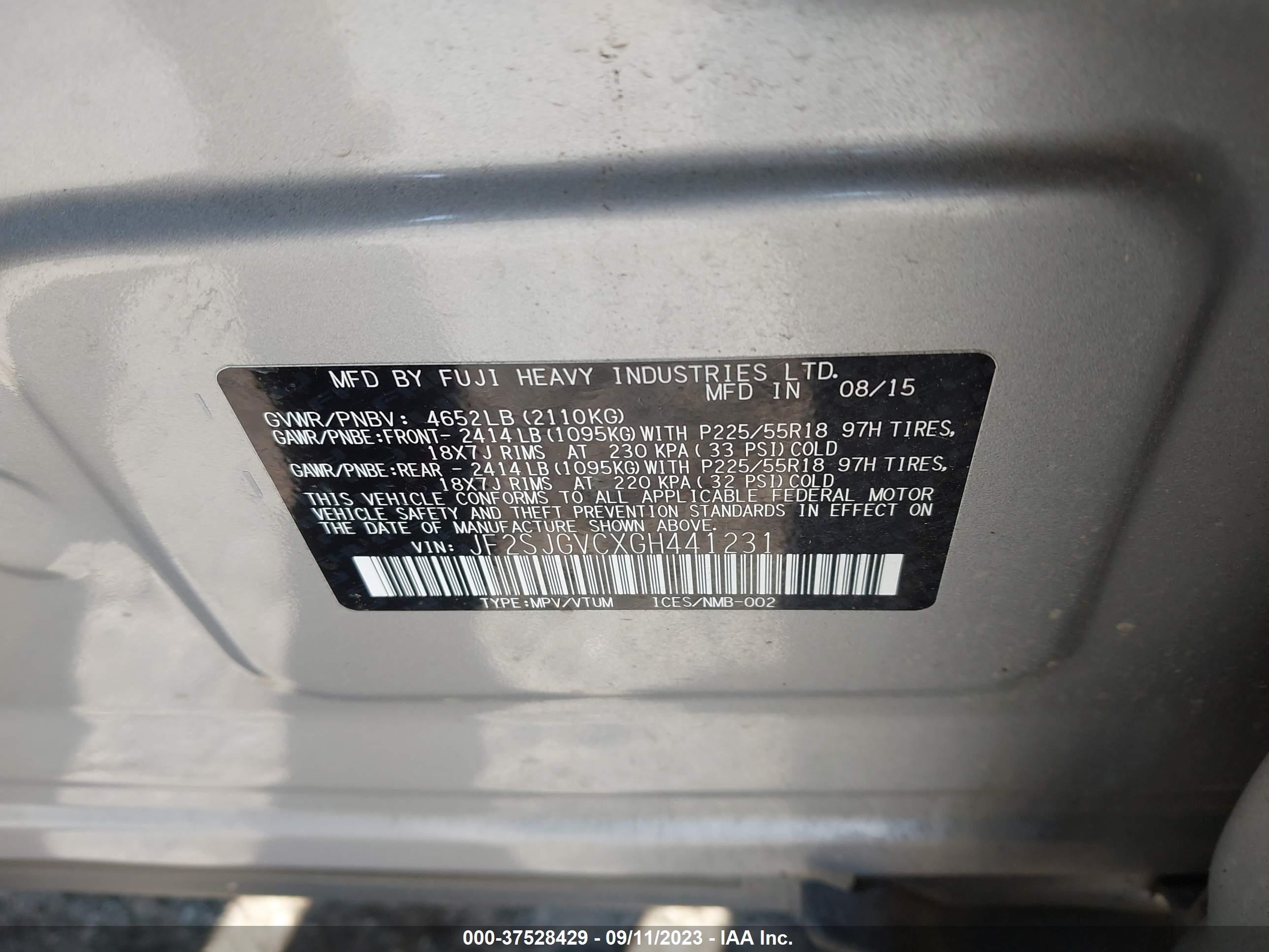 Photo 8 VIN: JF2SJGVCXGH441231 - SUBARU FORESTER 