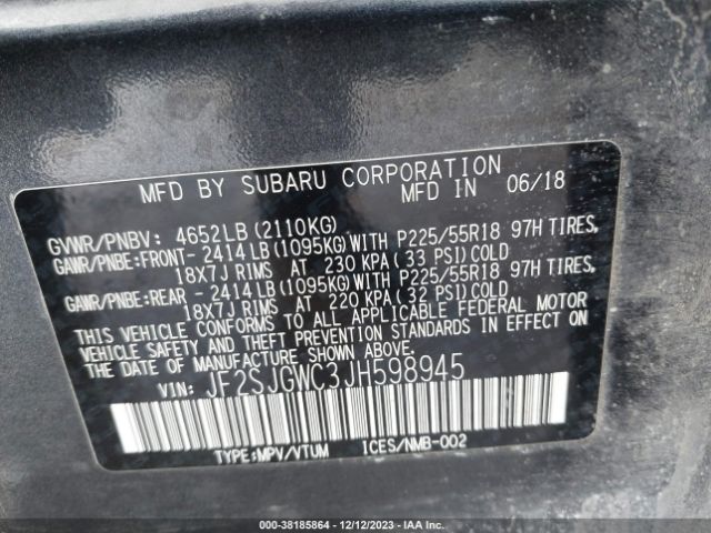 Photo 8 VIN: JF2SJGWC3JH598945 - SUBARU FORESTER 